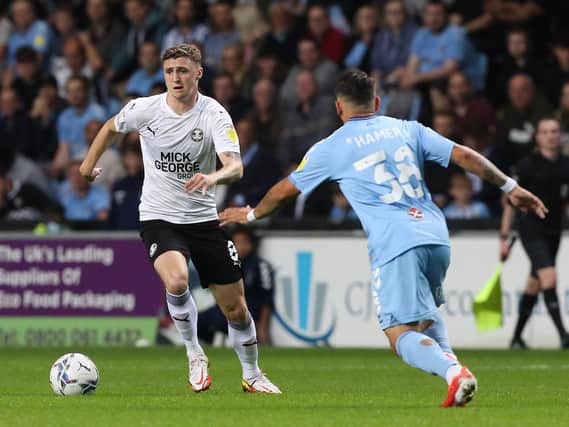 Jack Taylor in action for Posh during their 3-0 defeat at Coventry City on Friday night (Picture: Joe Dent)