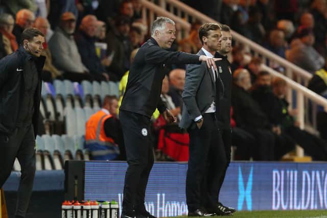 Darren Ferguson shouts orders from the touchline against Bournemouth. Photo: Joe Dent.