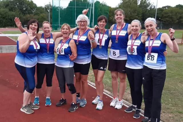 The gr-eight Peterborough & Nene Valley Eastern Masters team, Sally Pusey, Nicky Morgan, Brenda Church, Kay Gibson, Claire Smith, Andrea Jenkins, Judith Jagger, Alison Dunphy. Missing - Gemma Skells.