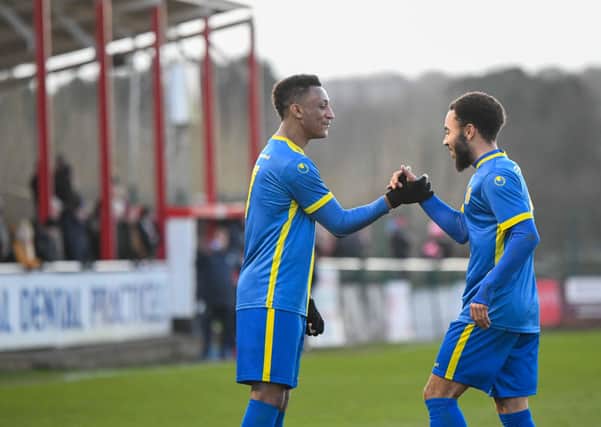 Josh McCammon (right) and Dion Sembie-Ferris both scored for Peterborough Sports at Nuneaton on Tuesday.
