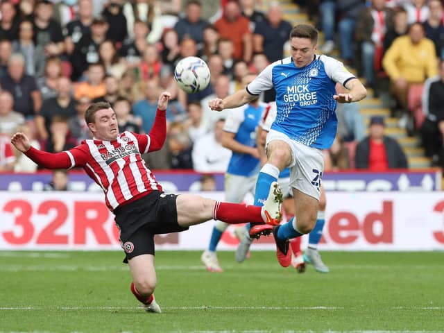Conor Coventry in action for Posh against Sheffield United last month. Photo: Joe Dent/theposh.com.