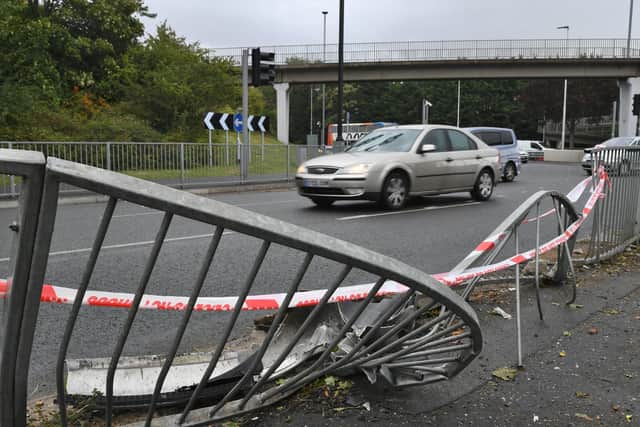 Damaged railings at Rhubarb Bridge.
