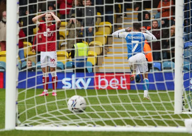 Sammie Szmodics of Peterborough United celebrates his second goal against Bristol City. Photo: Joe Dent/theposh.com.