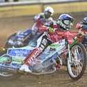 Action from Panthers v Belle Vue at the East of England Arena in July.