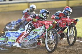 Action from Panthers v Belle Vue at the East of England Arena in July.