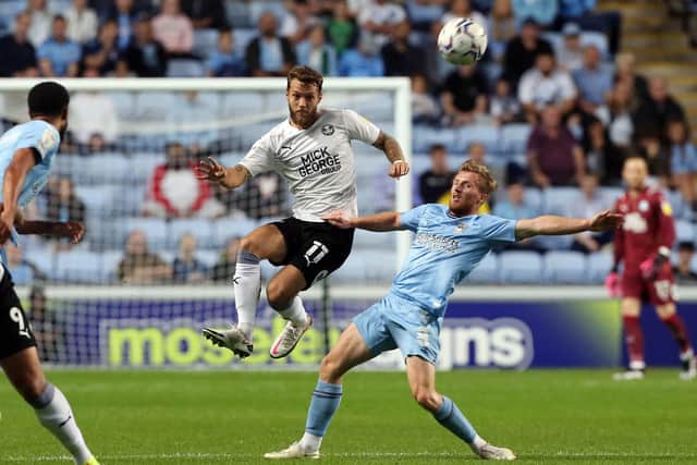 Jorge Grant in action for Posh at Coventry last month. Photo: Joe Dent/theposh.com.