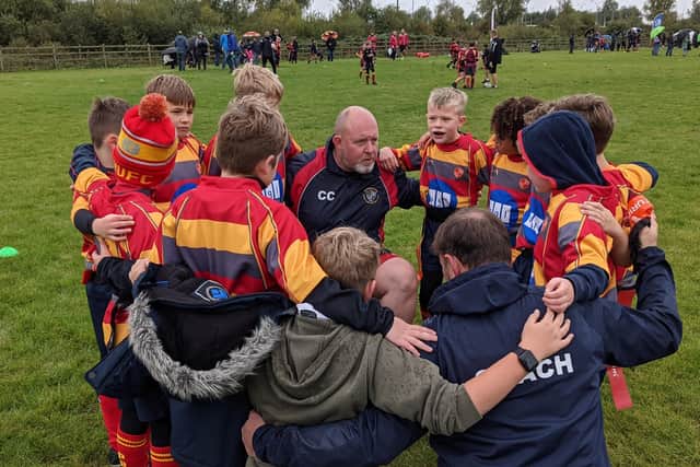 Peterborough RUFC under nines are pictured before taking part in a festival organised by Northampton Saints ahead of their Premiership match with London Irish last weekend.