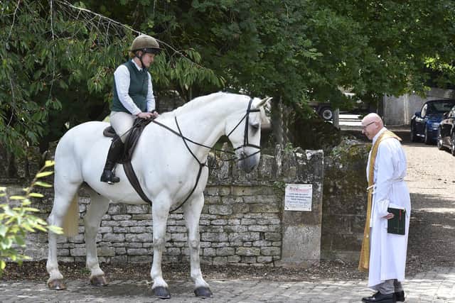 Service of thanksgiving for the life of Beryl Teanby. The coffin was escorted to the church by Fitzwilliam Hunt horse Frank pictured with father David Ridgeway