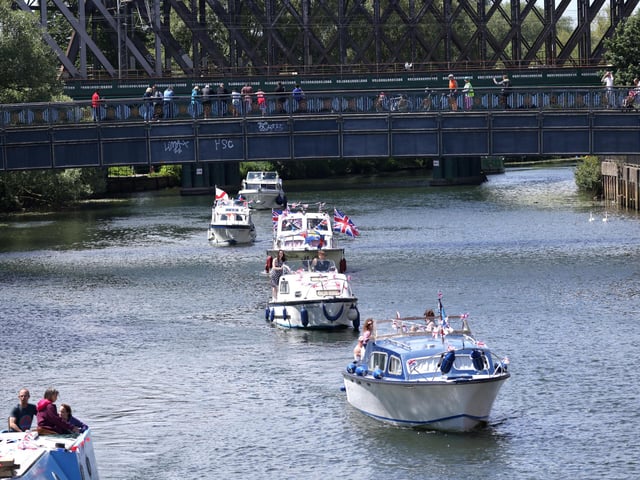 A flotilla of boats from Peterborough Yacht Club at the Embankment to celebrate D Day