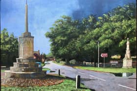 Buttercross and John Clare Memorial at Helpston, an acrylic painting from Will Thompson