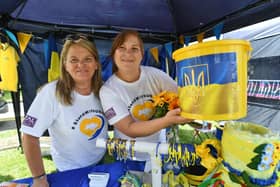 Alla Irodenko (right) and fellow volunteer Margaret Anderson pictured raising funds for the Ukrainian Appeal.