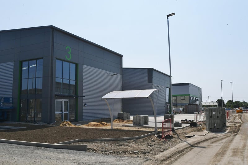 Some of the trade counters being built at the front of the Bourges View site in Maskew Avenue, Peterborough.