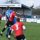 Michael Gash heads for goal against Hereford. Photo: David Lowndes.