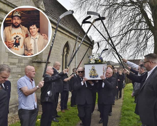 A guard of honour is given at Mick Jungic's funeral. Mick is pictured on the left with Alan Walker on the right during the days of the Peterborough Pirates
