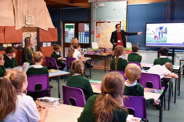 Michael Flack of WizeUp delivering the financial education session at Stilton C of E Primary.