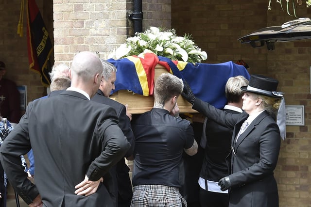 Ronald Swiffen's funeral at Peterborough Crematorium attended by members of the Royal British Legion.