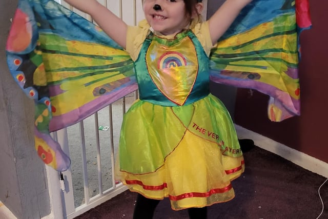This youngster dressed as the Hungry Caterpillar, what a great use of colour!