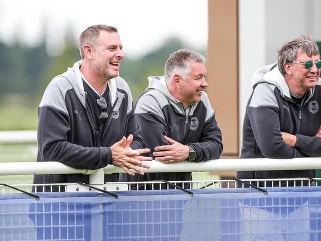 From the left, Posh chairman Darragh MacAnthony, manager Darren Ferguson and co-owner Dr Jason Neale. Photo: Joe Dent/theposh.com