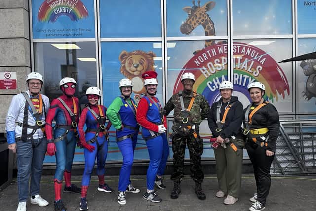 Staff at Peterborough City Hospital who have completed the abseil.