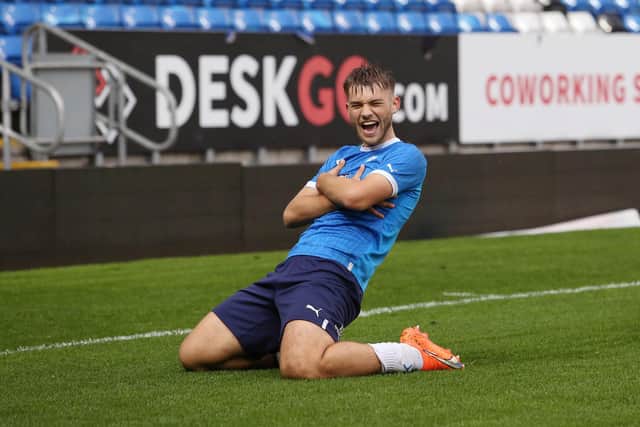 Tyler Winters celebrates his goal in the cup final. Photo: Joe Dent/theposh.com.