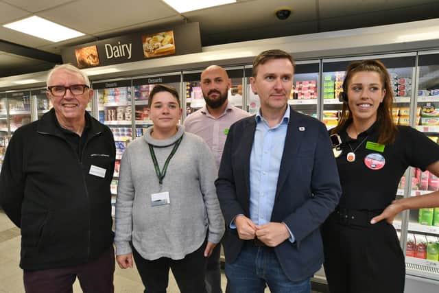 At the Central Co-op store in Mayor's Walk, Peterborough, are, Michael Langford, Co-op membership council, Natasha Rook, loss prevention adviser, Adam Waudby, regional manager, Andrew Pakes, Labour & Co-operative candidate for Peterborough,  and Samantha LeFevere, store manager,