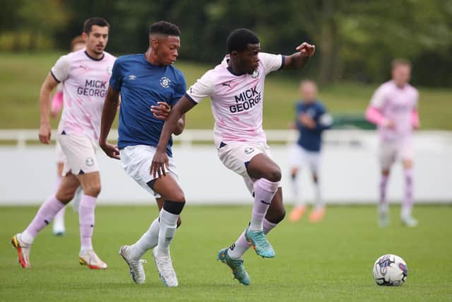 Kwame Poku in action for Posh against Luton. Photo: Joe Dent/theposh.com