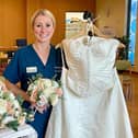 Critical Outreach Nurse Practitioner Natasha Steels-Webb with some of the wedding items donated over recent weeks.
