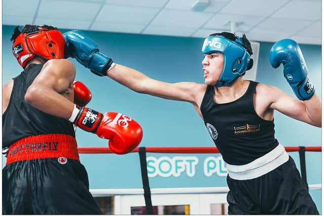 Jacob Hussain (blue headguard) in action in North Devon.