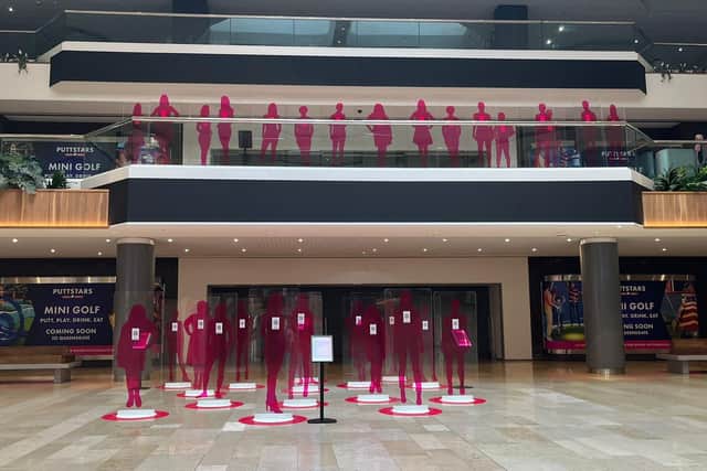 The new Darker Side of Pink campaign in Queensgate Shopping Centre.