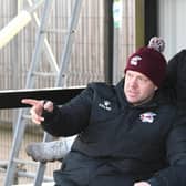 Jimmy Dean in the Scunthorpe dugout at Peterborough Sports. Photo: David Lowndes.