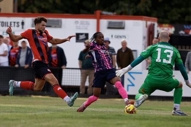 Action from Kettering Town v Peterborough Sports (attacking) last weekend. Photo Darren Wiles.