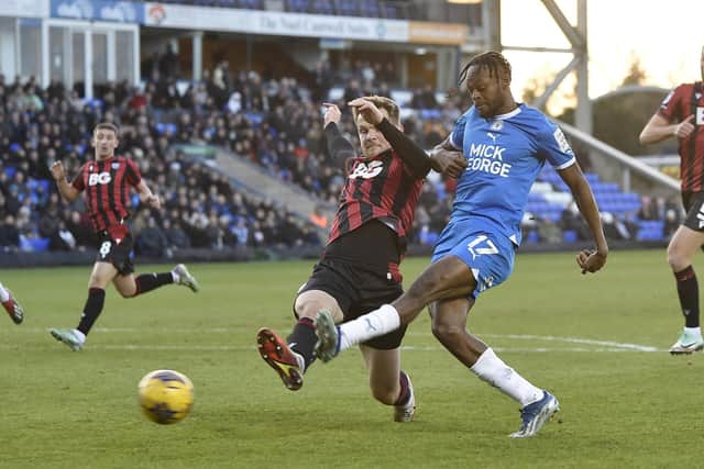 Ricky-Jade Jones shoots for goal against Oxford. Photo: David Lowndes.