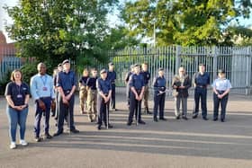 272 Wisbech Squadron Air Training Corp cadets are presented with new litter pickers.