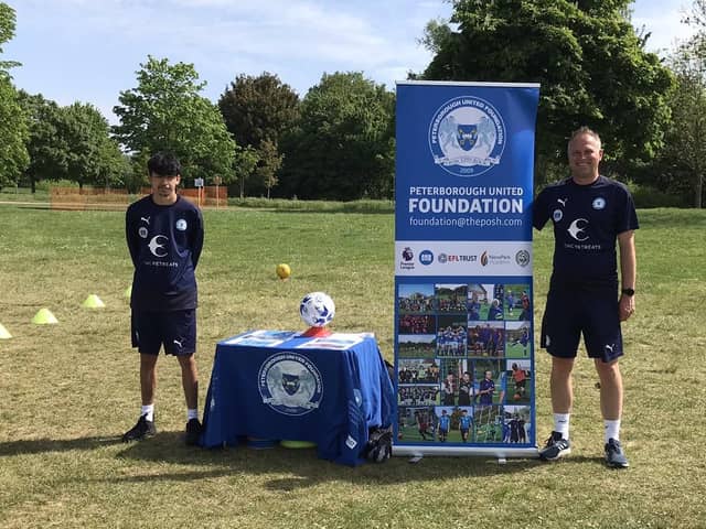 Apprentice Community Coach Hakim Samaoli and Community Manager Gavin Slater at the recent Peterborough Celebrates Festival at Ferry Meadows.