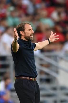 BUDAPEST, HUNGARY - JUNE 04: Gareth Southgate, Manager of England reacts during the UEFA Nations League League A Group 3 match between Hungary and England at Puskas Arena on June 04, 2022 in Budapest, Hungary. (Photo by Michael Regan/Getty Images).