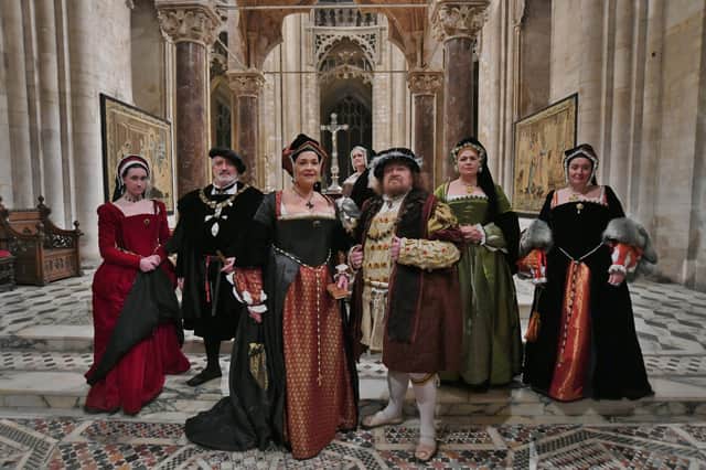 Katharine of Aragon and Henry VIII re-enactors at Peterborough Cathedral (image: David Lowndes)