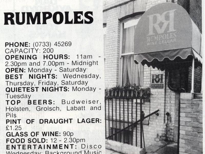 Offering a Wednesday disco and 'background music', Rumpoles was a favourite 1980s  watering hole.