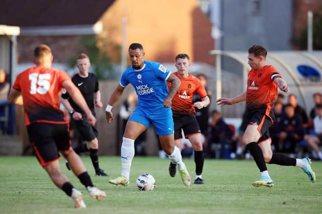 Action from the recent friendly between Peterborough Sports and Peterborough United. Photo: Joe Dent