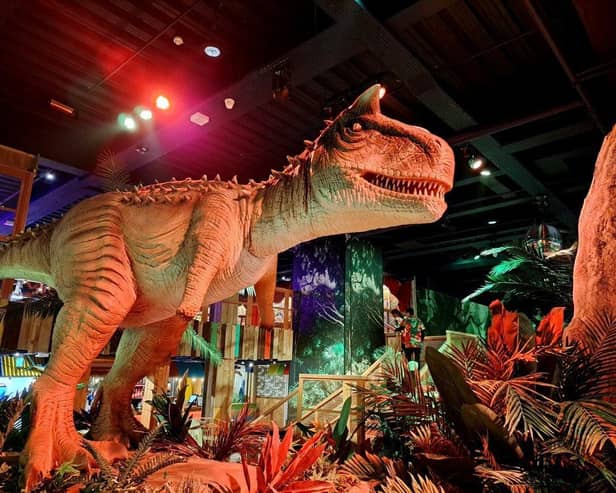 Volcano Falls Adventure Golf features moving dinosaurs