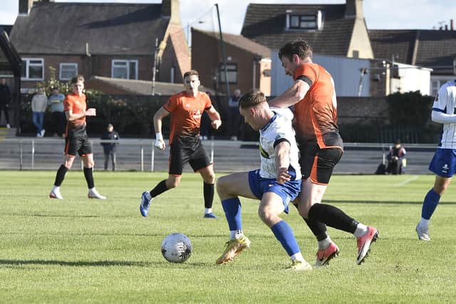 Matt Tootle (right) in action for Peterborough Sports against Banbury. Photo: David Lowndes.