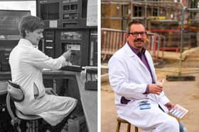 Martin Drury  at the old Peterborough District Hospital in 1984 - and at the site of the former hospital in 2021