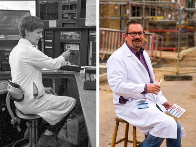 Martin Drury  at the old Peterborough District Hospital in 1984 - and at the site of the former hospital in 2021