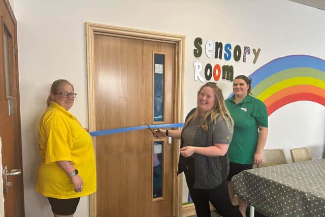 Lauren Lewis (Morrisons) opening the new sensory room at Little Miracles charity