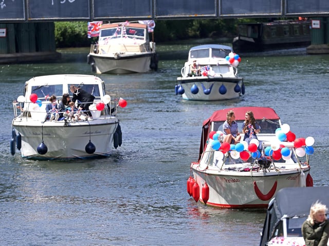 A flotilla of boats from Peterborough Yacht Club at the Embankment to celebrate D Day