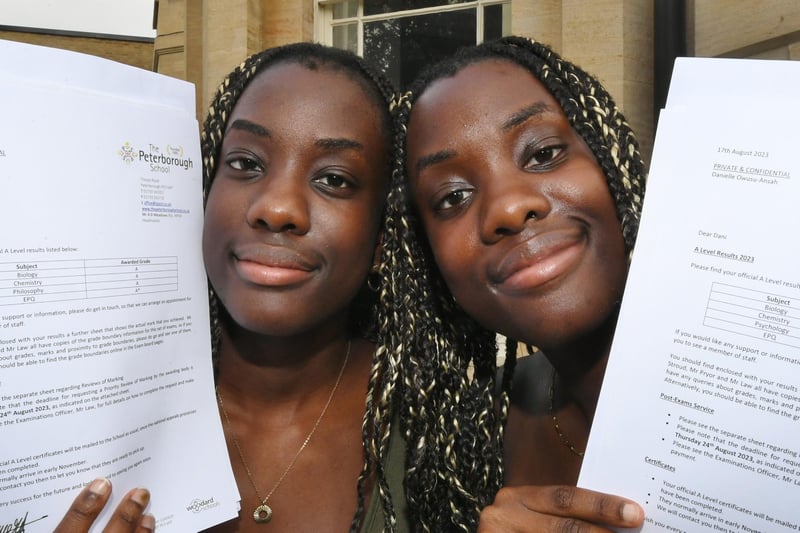 Twins Gabrielle (3A=A*) and Danielle (2A*2A) Owusu-Ansah celebrate their results.