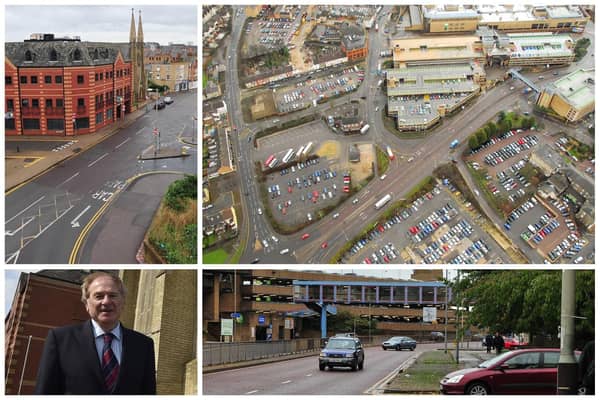 An aerial view of the North Westgate regeneration area, main; Peter Breach, chairman of Hawksworth Securities; Westgate, top left, and Bourges Boulevard, below right.