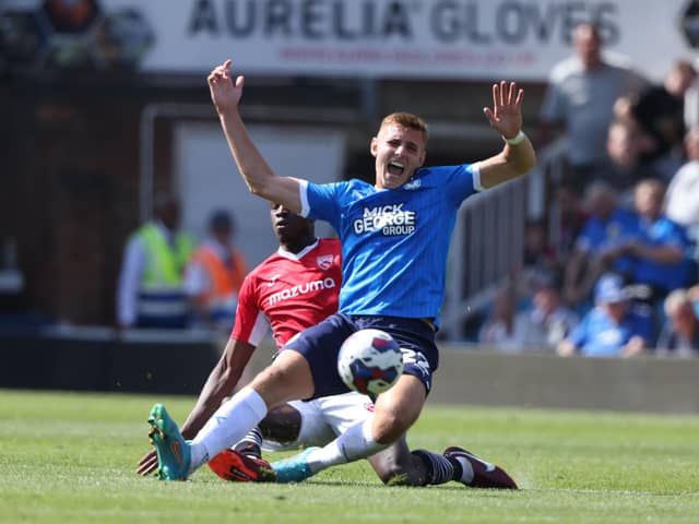 Hecor Kyprianou in action for Posh against Morecambe in August. Photo: Paul Marriott.