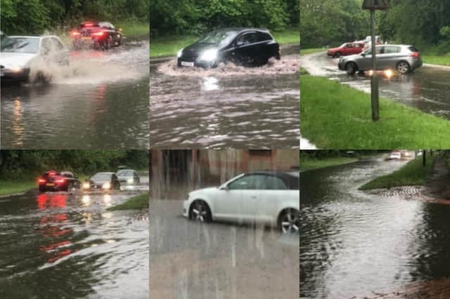 Photos showing the traffic chaos caused by flood waters in Werrington close to the Davids Lane junction with Cardinals Gate. Photos: Ray Cox.