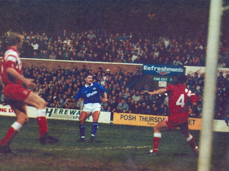A Rumbelows Cup tie against a strong Liverpool side in 1991 settled by 'Kop Killer' Garry Kimble's goal following an error by Liverpool goalkeeper Bruce Grobelaar. Graeme Souness was the Liverpool manager.
