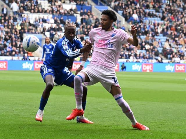 Ethan Williams in action for Posh at Leicester. Photo David Lowndes.